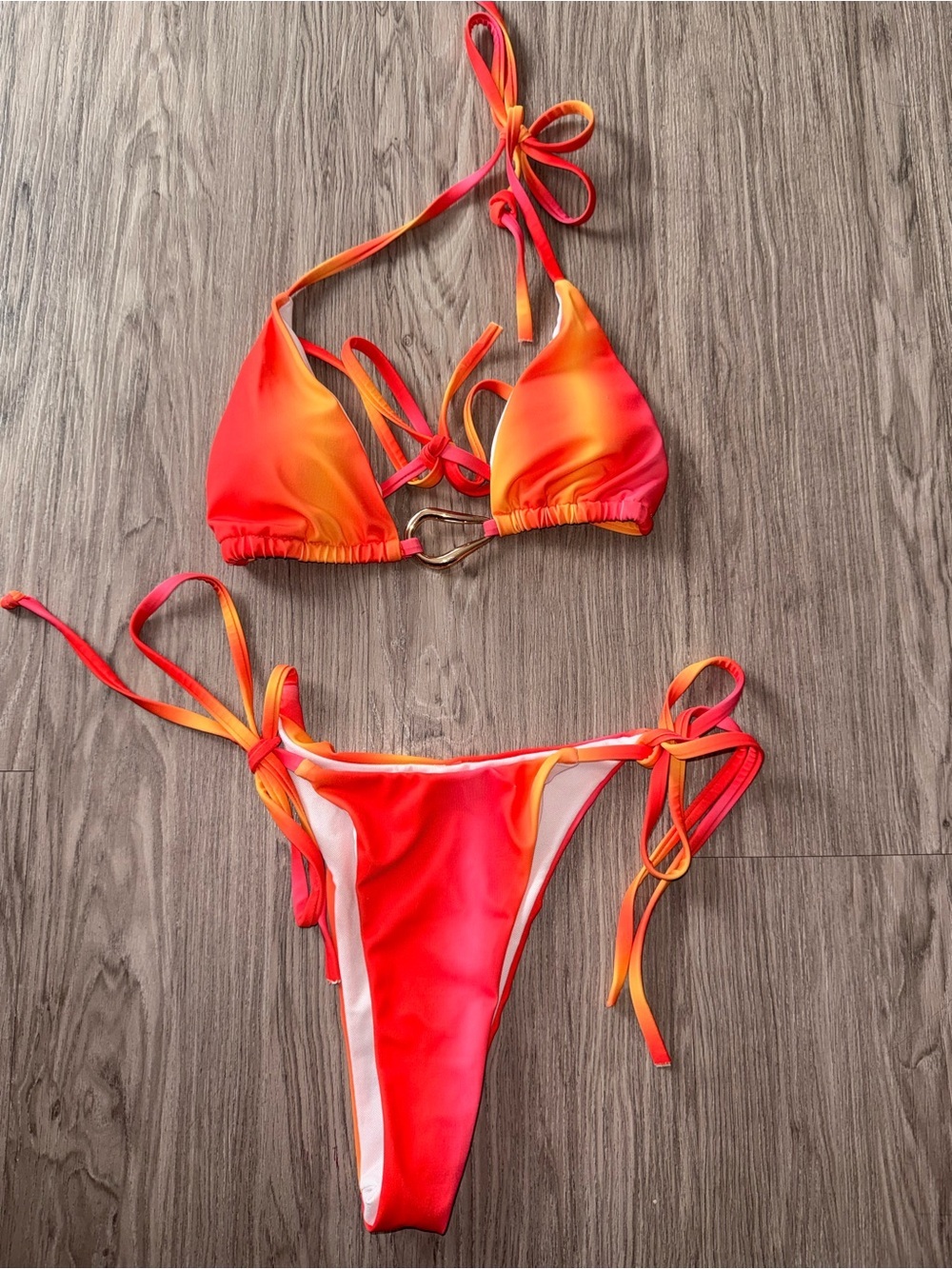 Sunset Ombre Triangle String Bikini - Red & Orange